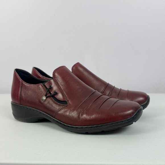 Rieker Calder Casual Comfort Leather Burgundy Slip On Loafers Size 8 - Picture 2 of 11